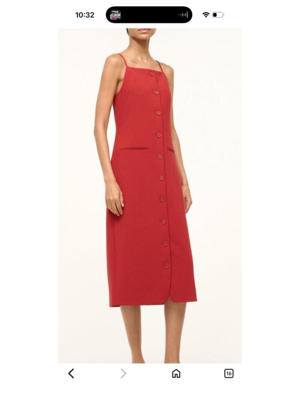 NWOT STAUD Una Tailored Button Front Ponte Midi Dress red size M